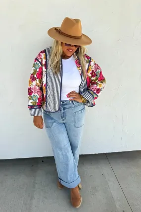 Floral Quilted Pinstripe Jacket