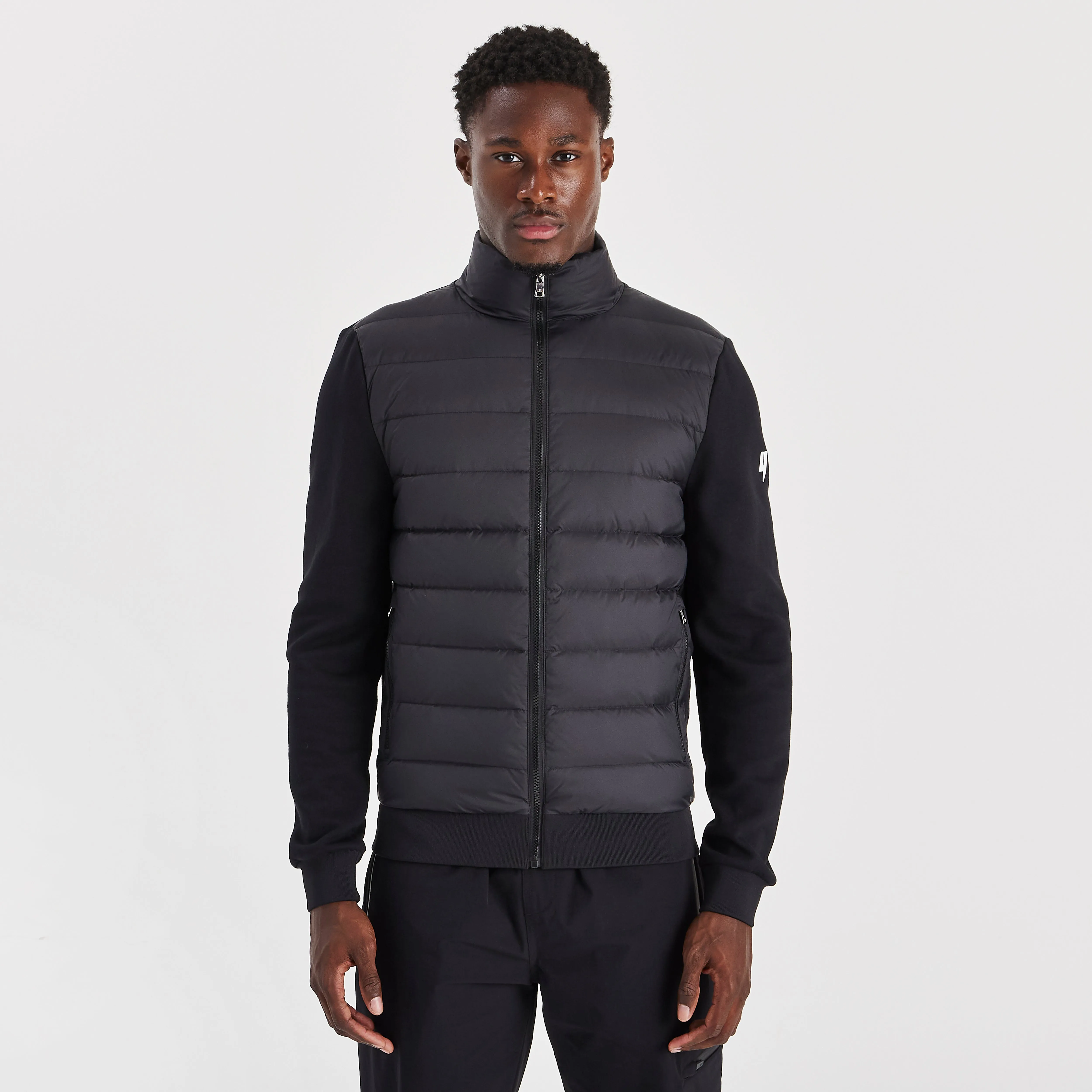 FUNNEL NECK PANEL JACKET BLACK