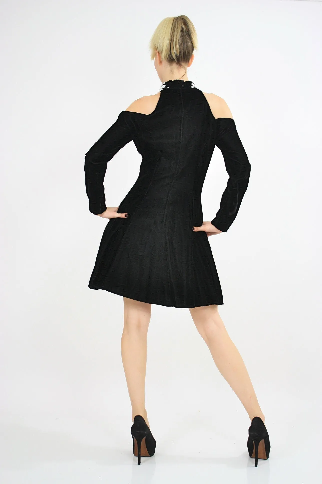 Genuine vintage 80s 1980s beaded velvet cut out party mini dress