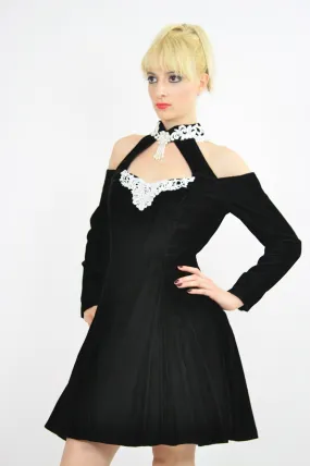 Genuine vintage 80s 1980s beaded velvet cut out party mini dress