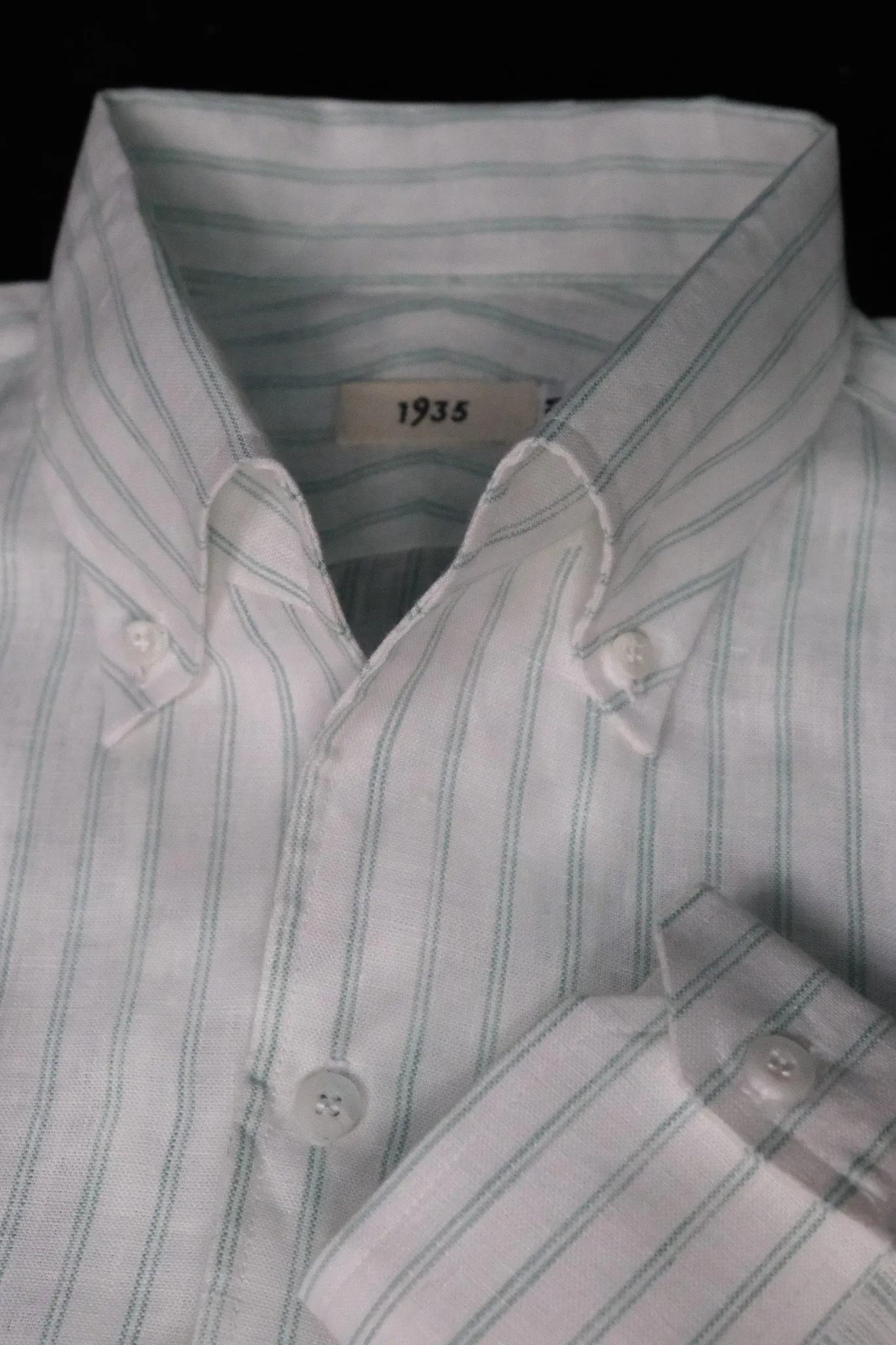 Green Stripes Linen One Piece Collar Men Shirt