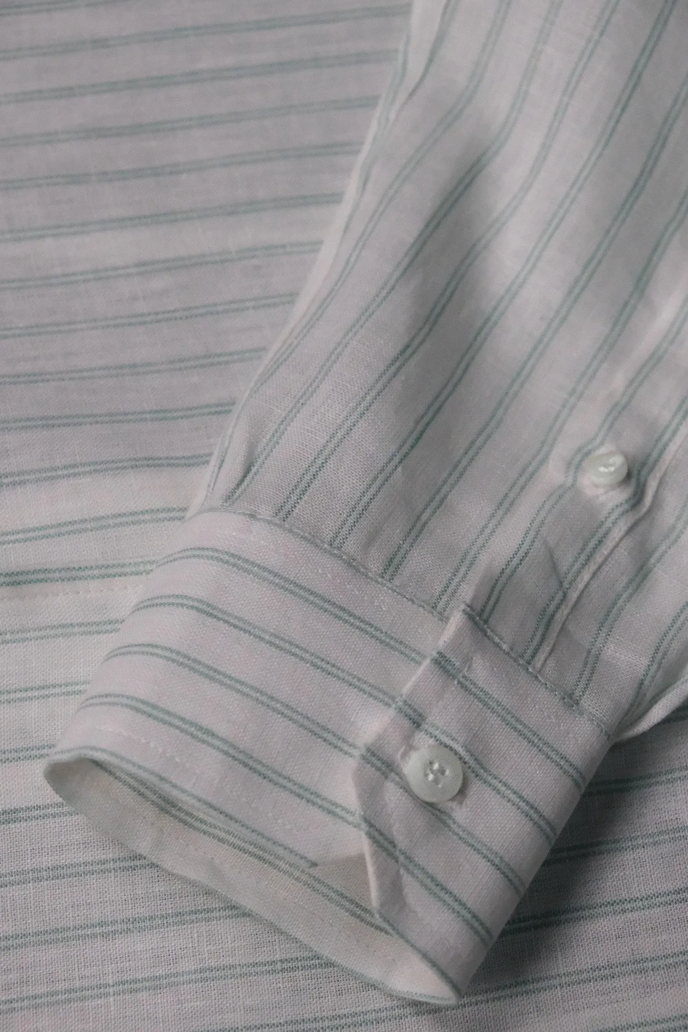 Green Stripes Linen One Piece Collar Men Shirt