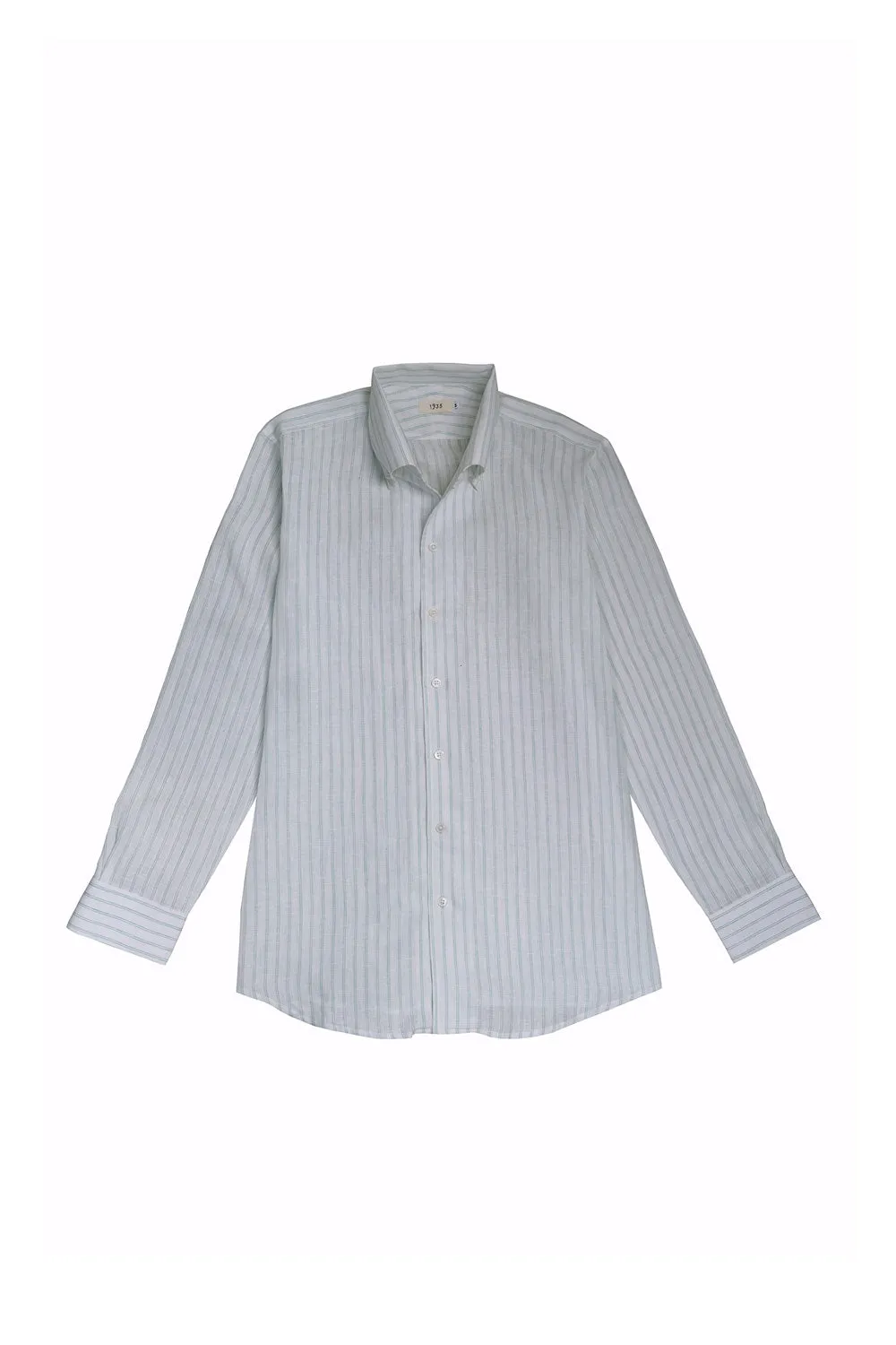 Green Stripes Linen One Piece Collar Men Shirt
