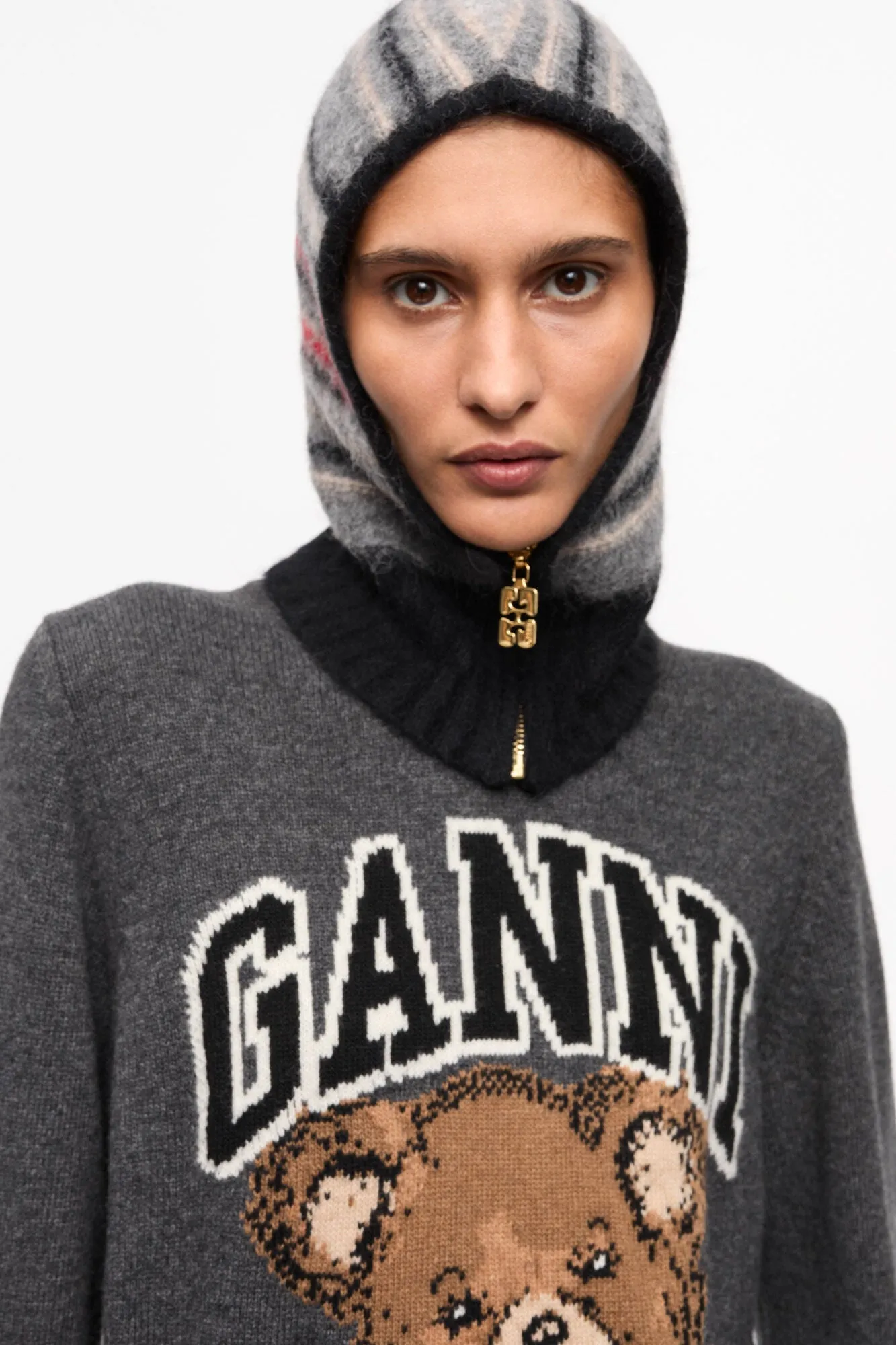 Grey Striped Soft Wool Balaclava