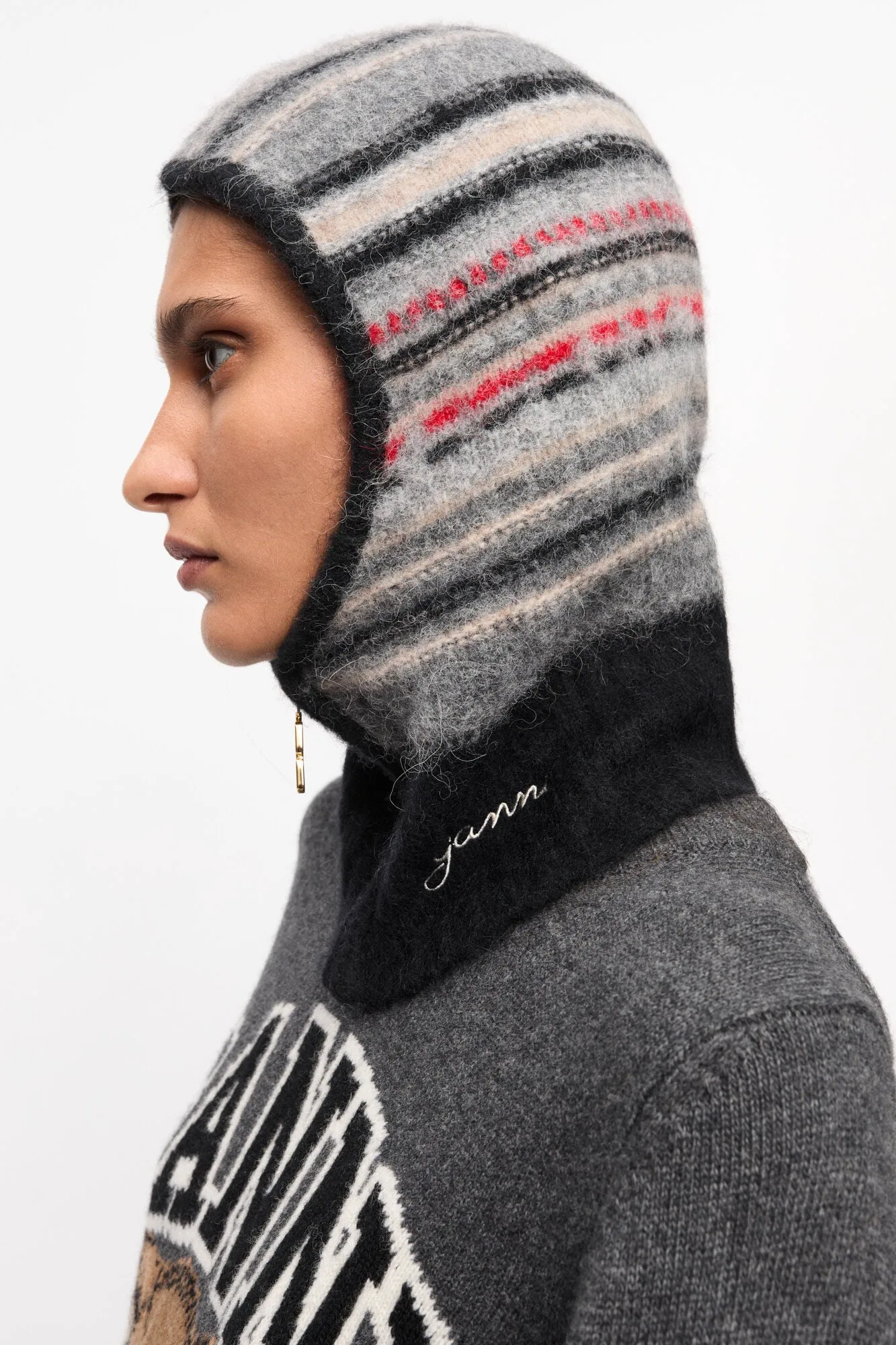Grey Striped Soft Wool Balaclava