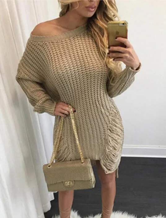 Hollow Out Knitting Irregular Long Sweater