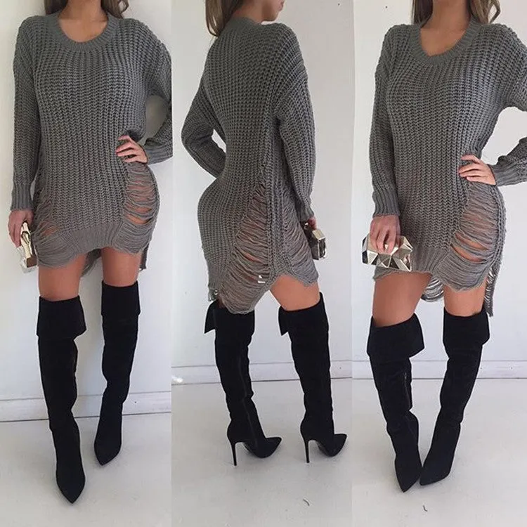 Hollow Out Knitting Irregular Long Sweater
