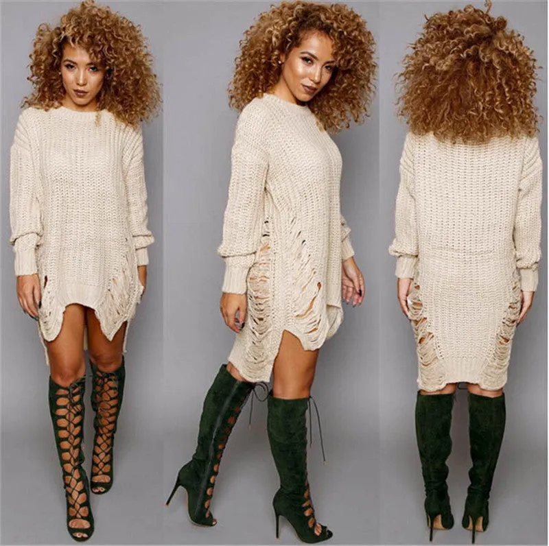 Hollow Out Knitting Irregular Long Sweater