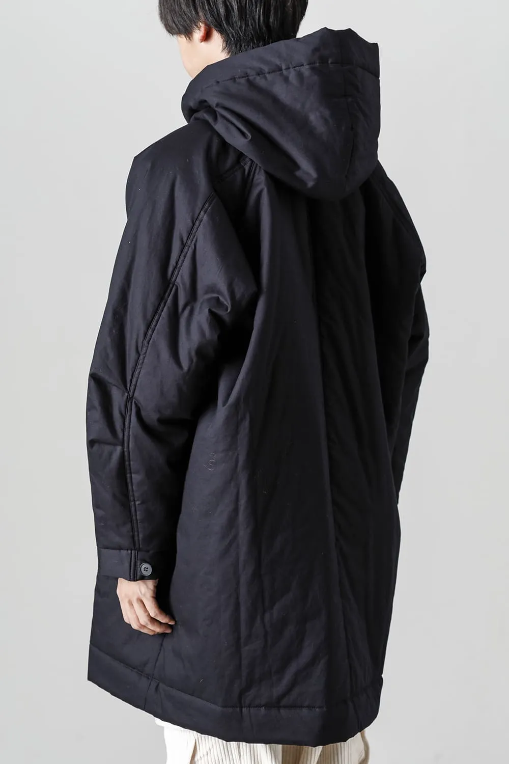HOODED DUFFLE COAT Water-Repellent Padded Poplin Black