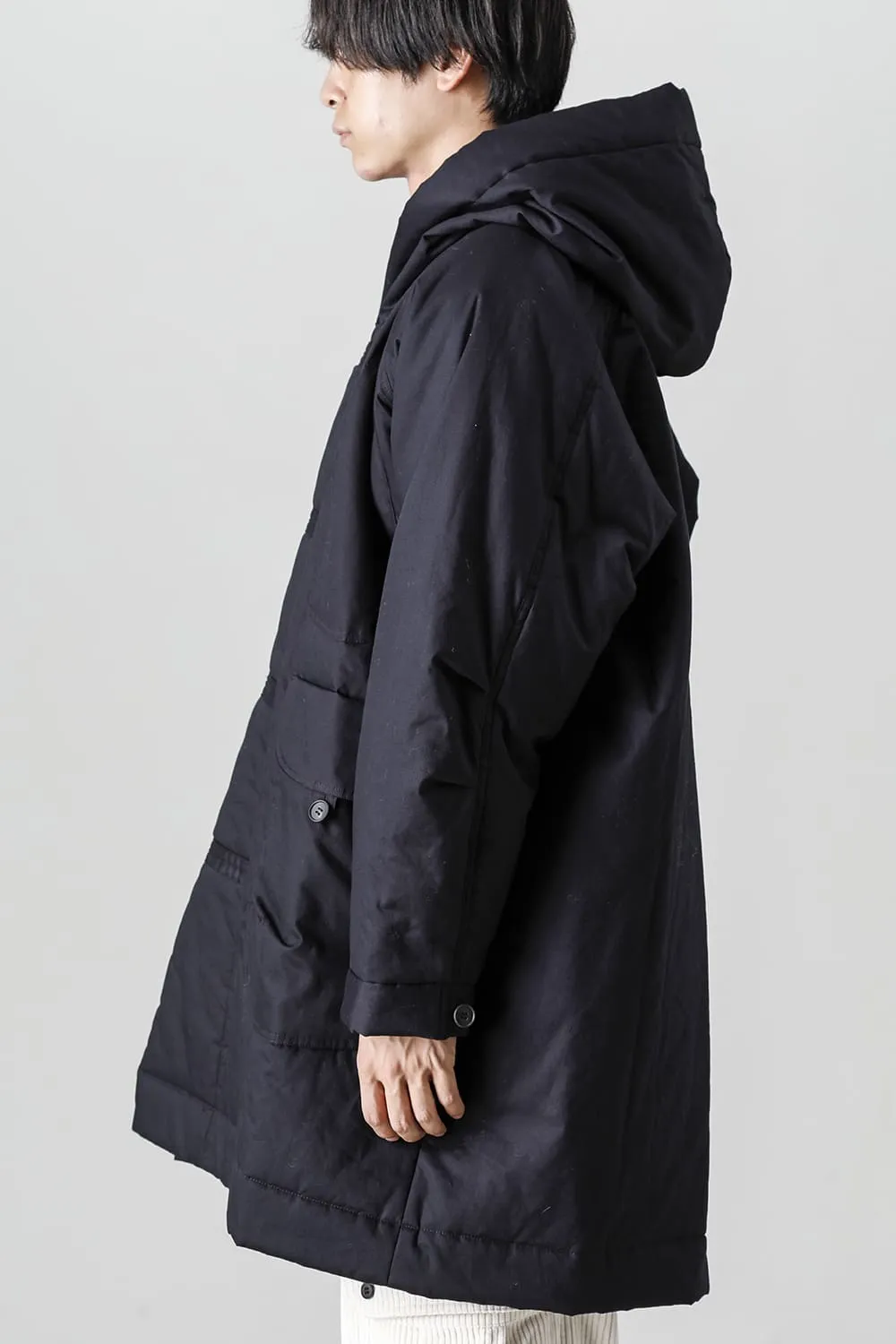 HOODED DUFFLE COAT Water-Repellent Padded Poplin Black
