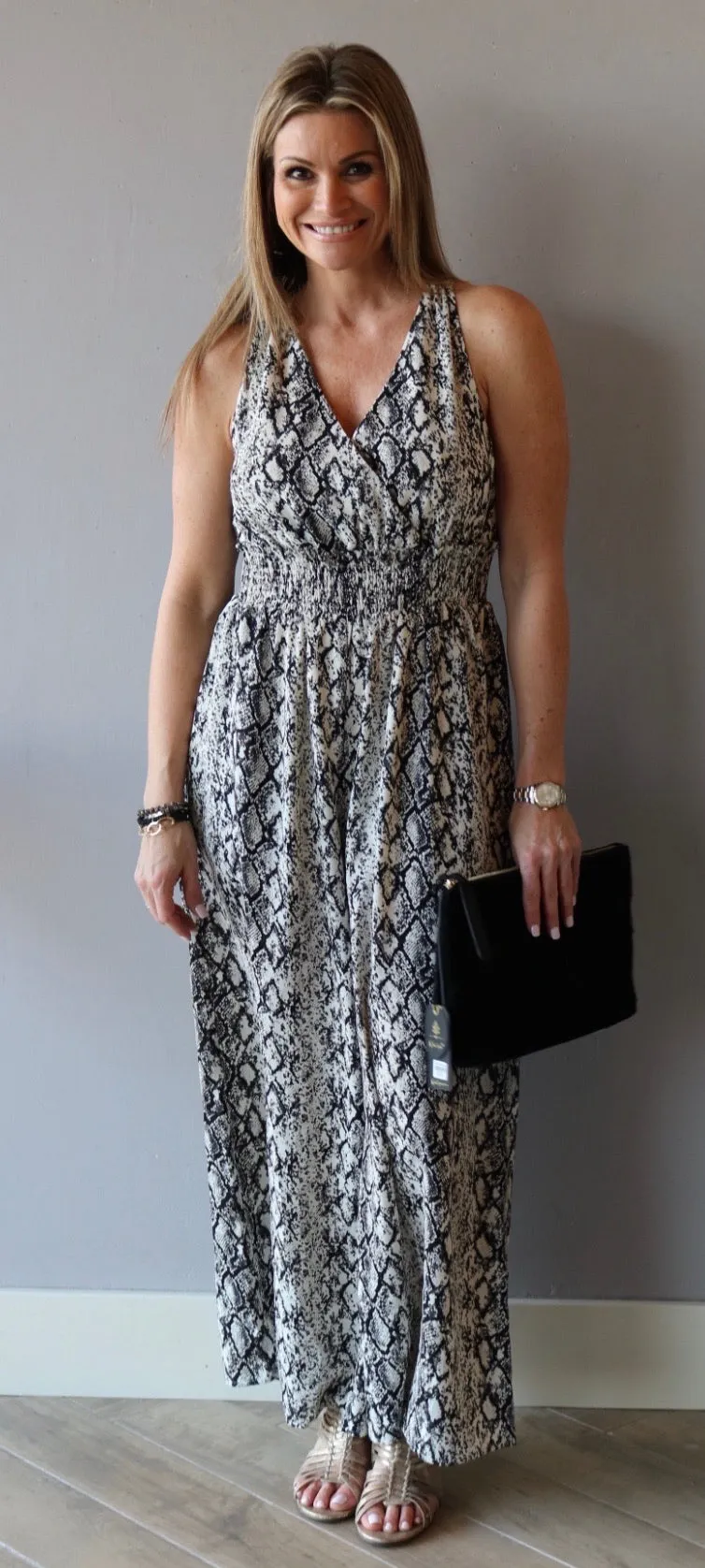 IMPRESSIONS Python  V-Neck Smock Bust WideLeg Jumpsuit