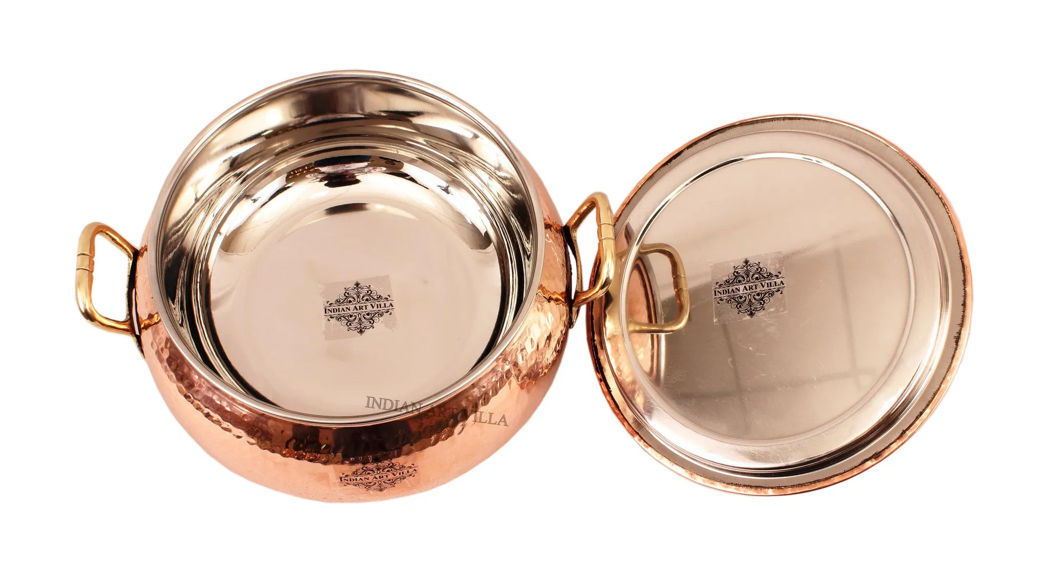 IndianArtVilla Pure Steel Copper Hammered Design Big Casserole with Lid 2300 ML