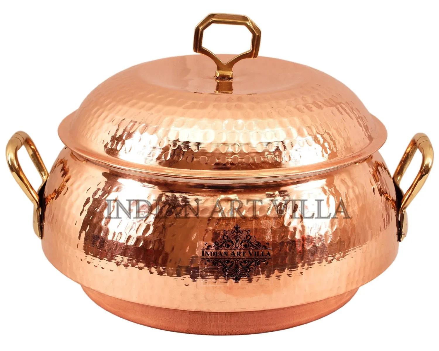 IndianArtVilla Pure Steel Copper Hammered Design Big Casserole with Lid 2300 ML