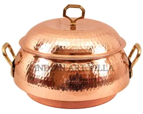 IndianArtVilla Pure Steel Copper Hammered Design Big Casserole with Lid 2300 ML
