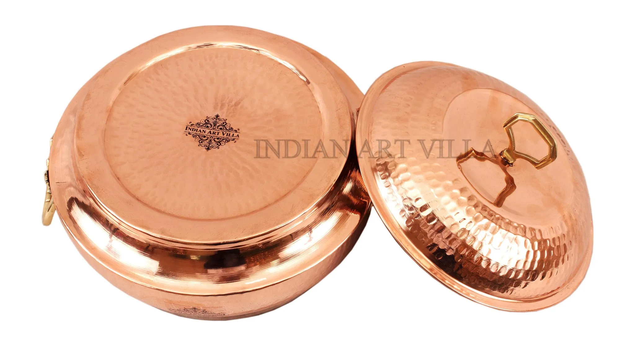 IndianArtVilla Pure Steel Copper Hammered Design Big Casserole with Lid 2300 ML