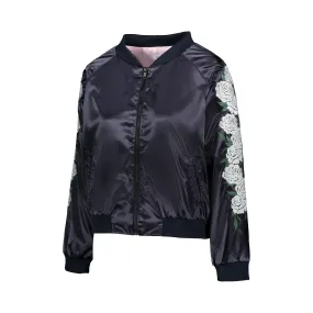 Ivory Rose Embroidered Reversible Bomber Jacket