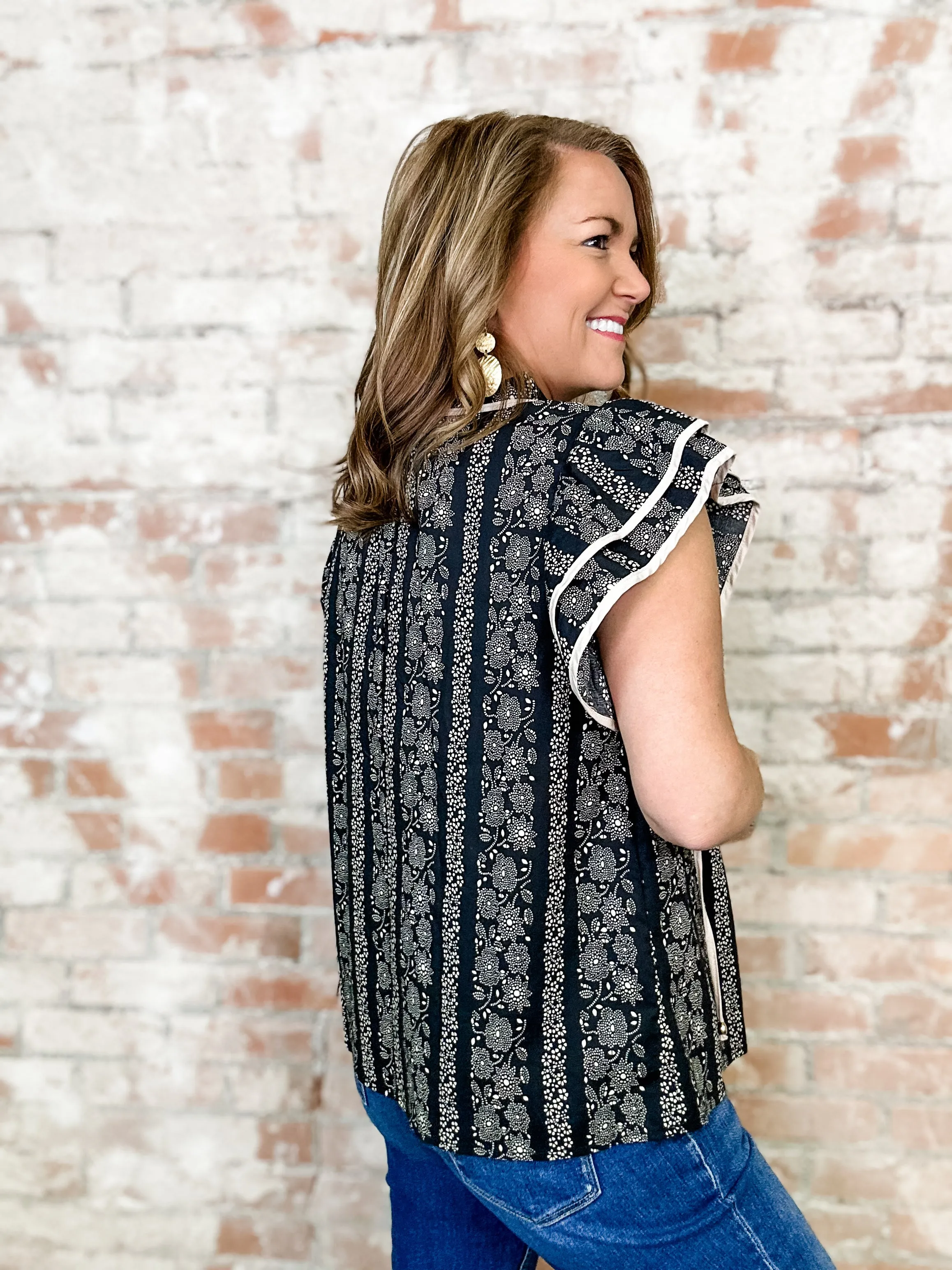 Keene Floral Print Piping Detail Top - FINAL SALE