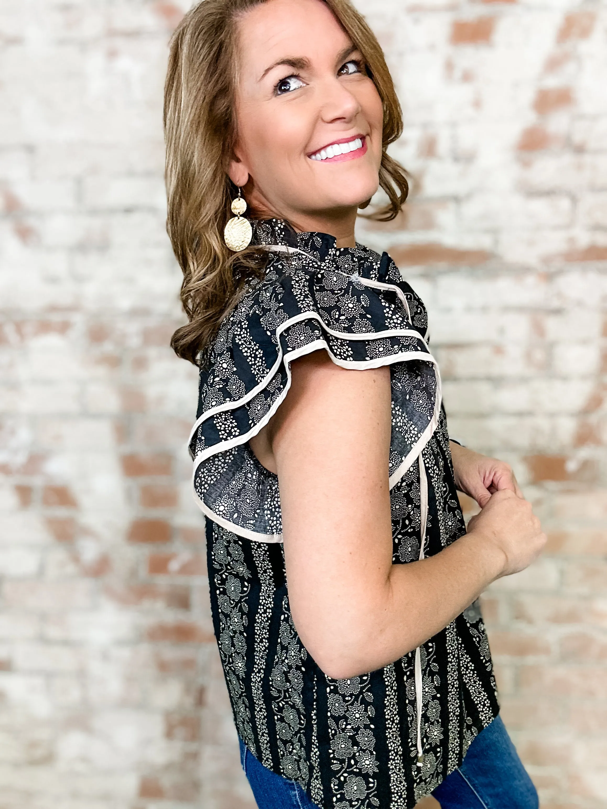 Keene Floral Print Piping Detail Top - FINAL SALE