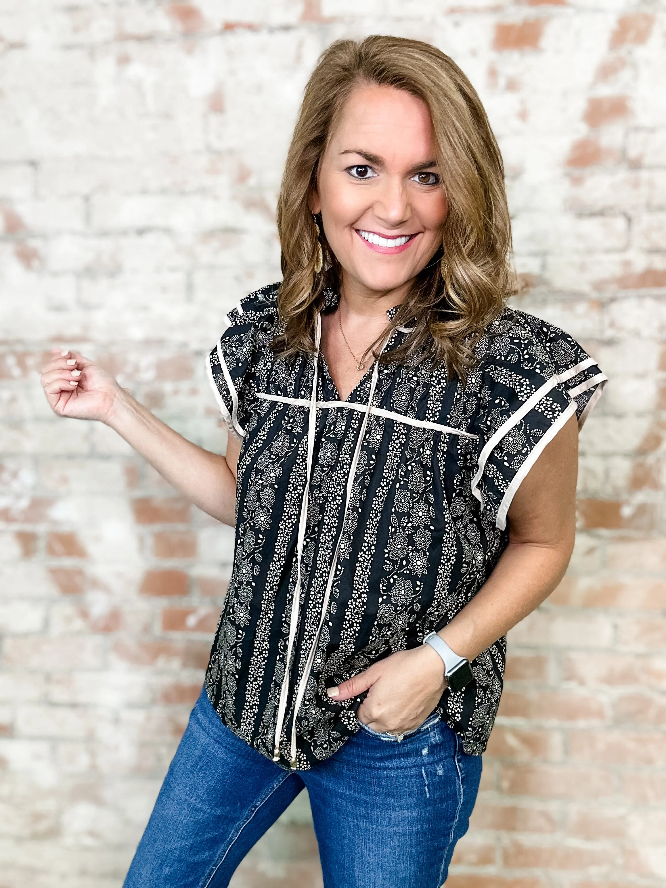 Keene Floral Print Piping Detail Top - FINAL SALE