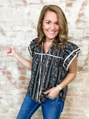 Keene Floral Print Piping Detail Top - FINAL SALE