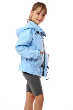 Kids Blue High Neck Hooded Festival Jacket - Parker