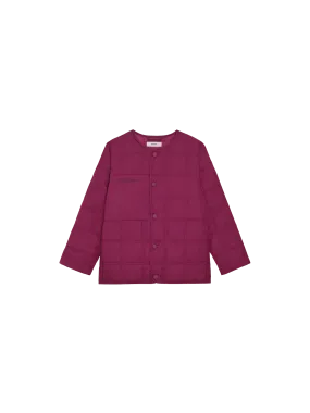 Kid’s Flower-Warmth Quilted Collarless Jacket—plum purple