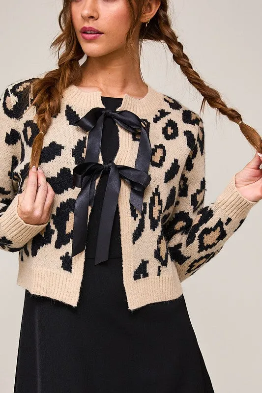 Leopard Bow Tie Front Cardigan