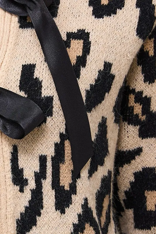 Leopard Bow Tie Front Cardigan
