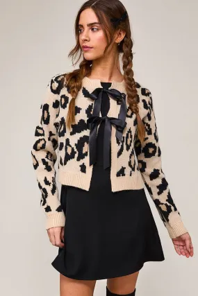 Leopard Bow Tie Front Cardigan