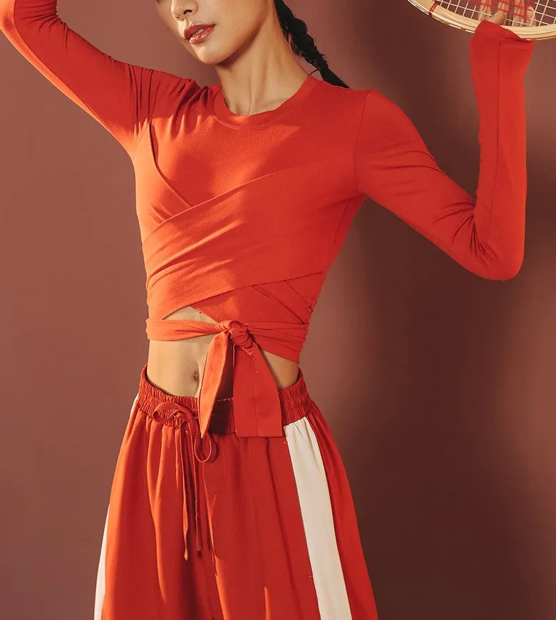 LOLI DESIGN LONG SLEEVE WRAP FRONT CROP TOP
