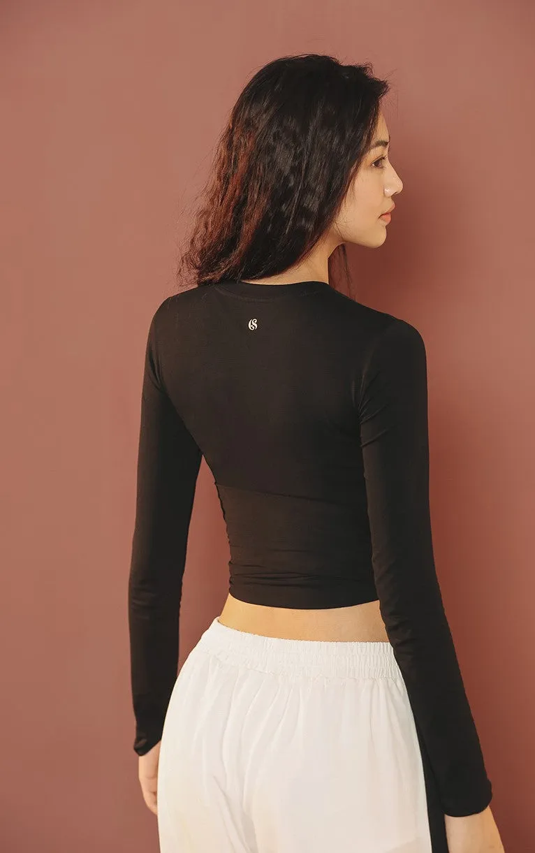 LOLI DESIGN LONG SLEEVE WRAP FRONT CROP TOP