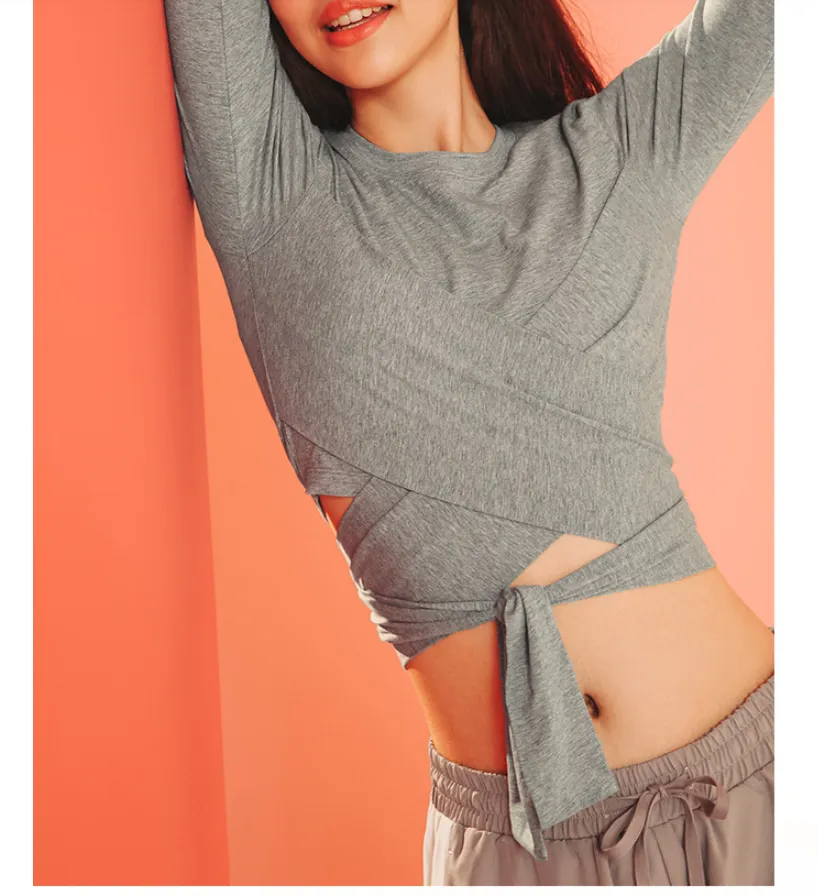 LOLI DESIGN LONG SLEEVE WRAP FRONT CROP TOP