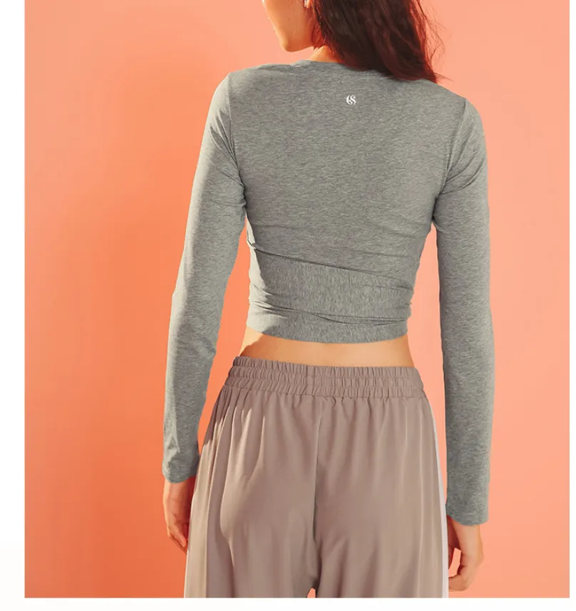 LOLI DESIGN LONG SLEEVE WRAP FRONT CROP TOP