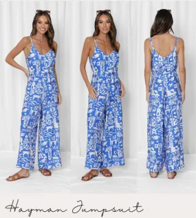 Love Lily Hayman Relaxed Fit Tie Waist Jumpsuite Blue Floral XS/S