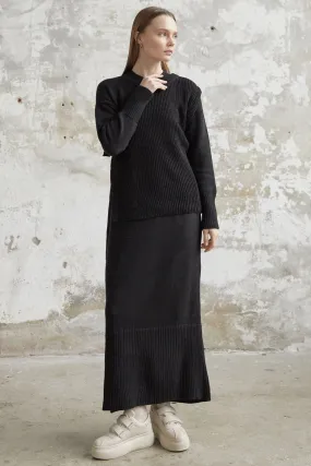 MDS Women Knitted Dress with Tied Sweater - Black - Gjakovë