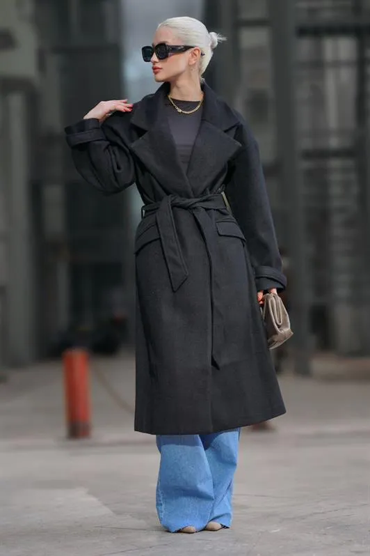 MDX Black Oversize Long Women's Coat MG1584 - Hagen