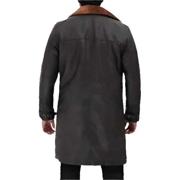 Men's Dark Brown Shearling Leather Trench Coat