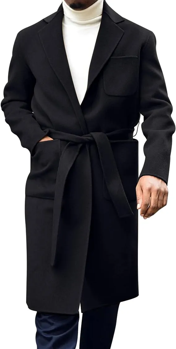 Men's Italia Belted Long Sleeve Camel Winter Pea Coat
