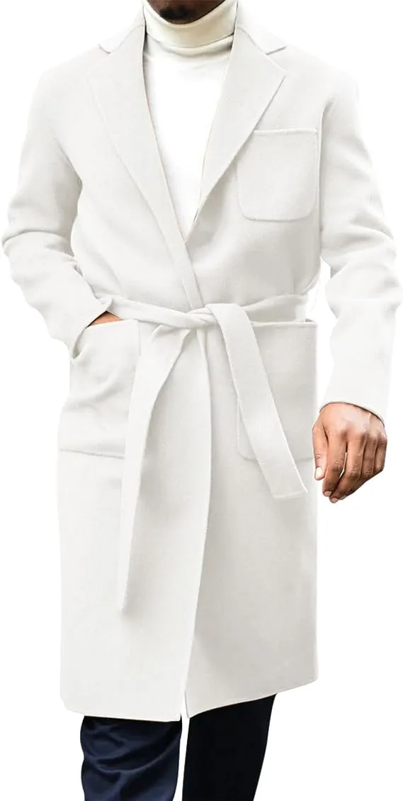Men's Italia Belted Long Sleeve Camel Winter Pea Coat