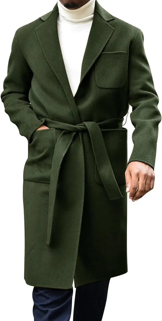 Men's Italia Belted Long Sleeve Camel Winter Pea Coat