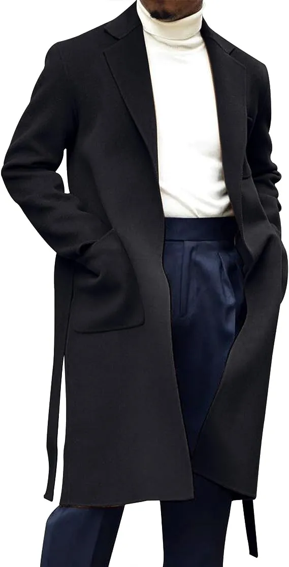 Men's Italia Belted Long Sleeve Green Winter Pea Coat