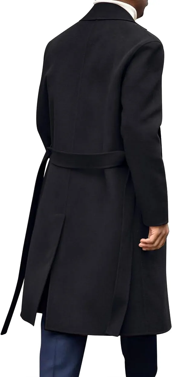 Men's Italia Belted Long Sleeve Green Winter Pea Coat