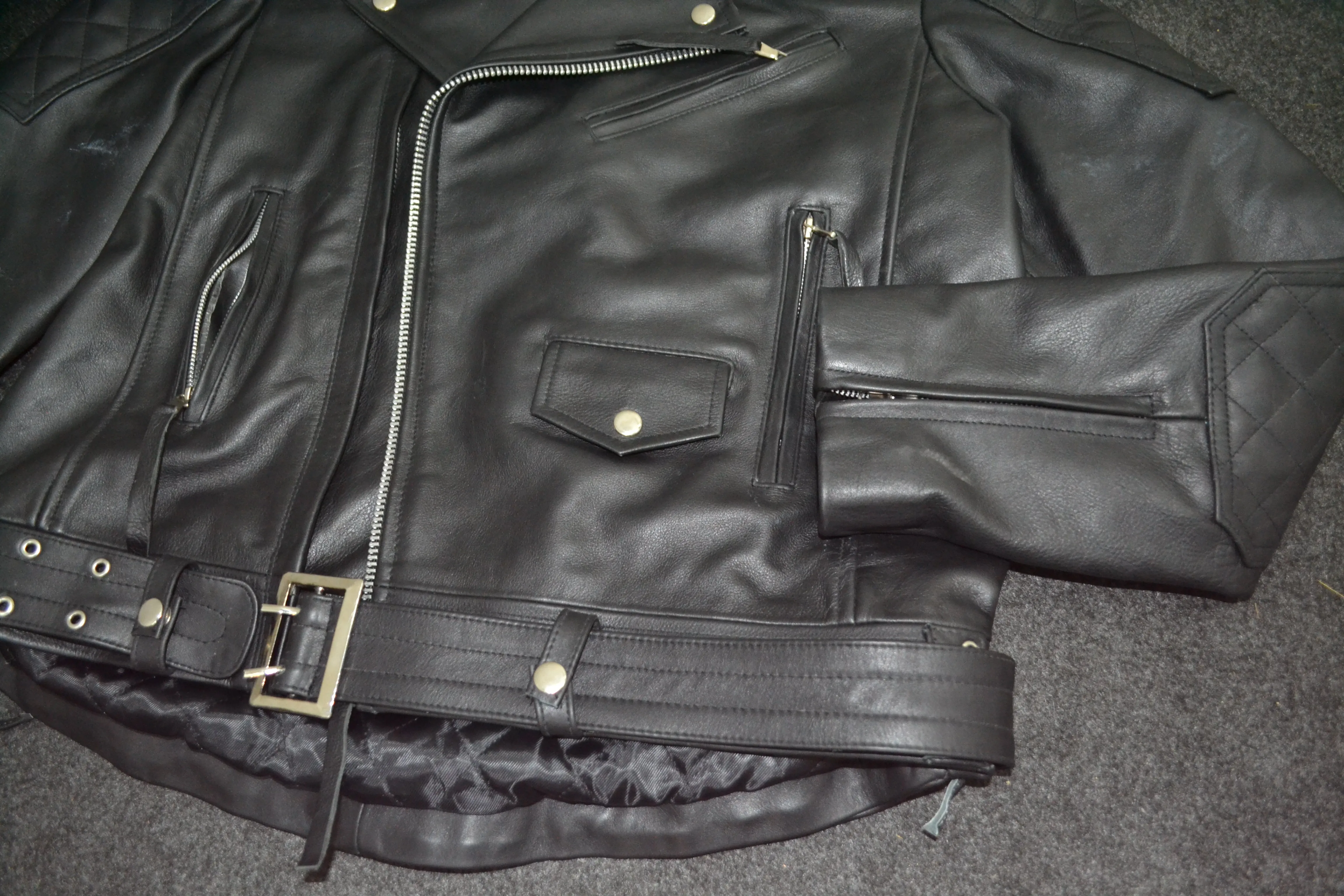 Mens Quilted Side Lace up Leather Biker Jacket