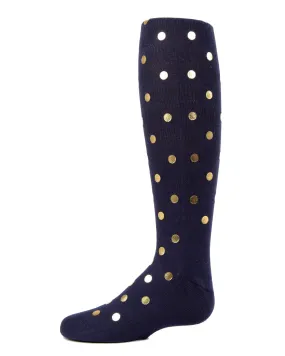 Metallic Polka Dot Cotton Blend Girls Tights