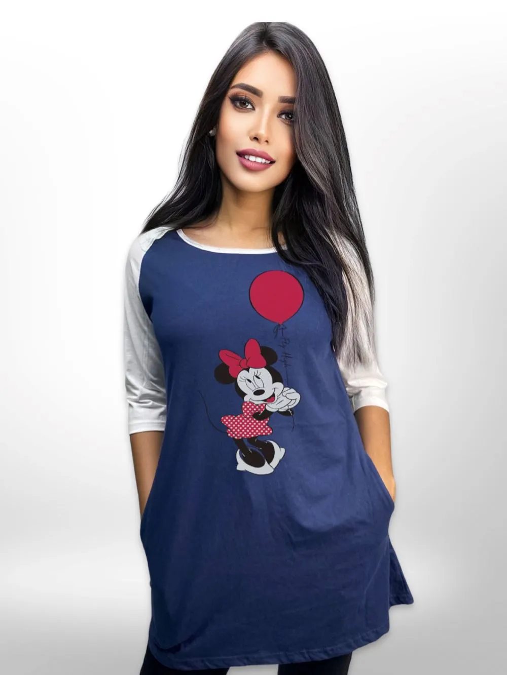 Minnie Balloon Love Long T-shirt Raglan Sleeve Side Pocket For Women's