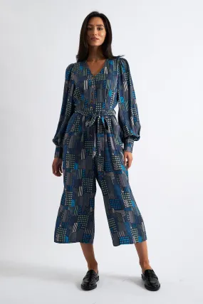 Moski Geo City Print Long Sleeve Jumpsuit