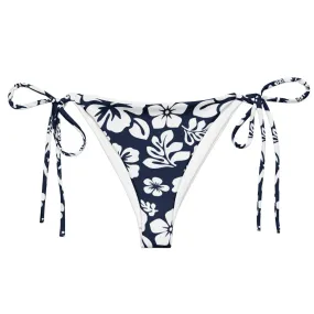 Navy Blue and White Hawaiian Flowers String Bikini Bottoms