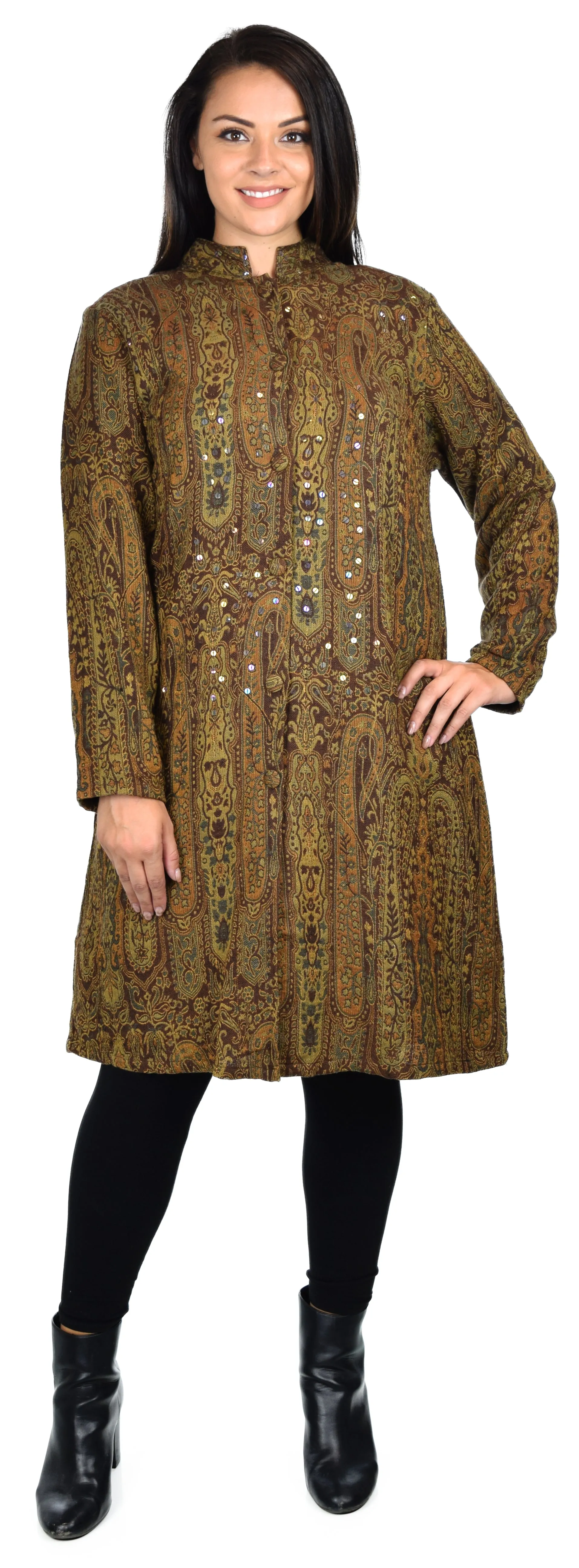 New Wool blend Coat, Wool coat,  Sequin work, Plus size coat, Woman coat, Jamawar Coat, Paisley Coat.