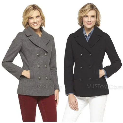 NWT Merona Women's Double Breasted Peacoat Wool Jacket Stylist Coat Gray/Black S