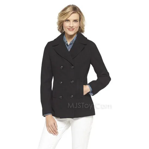 NWT Merona Women's Double Breasted Peacoat Wool Jacket Stylist Coat Gray/Black S